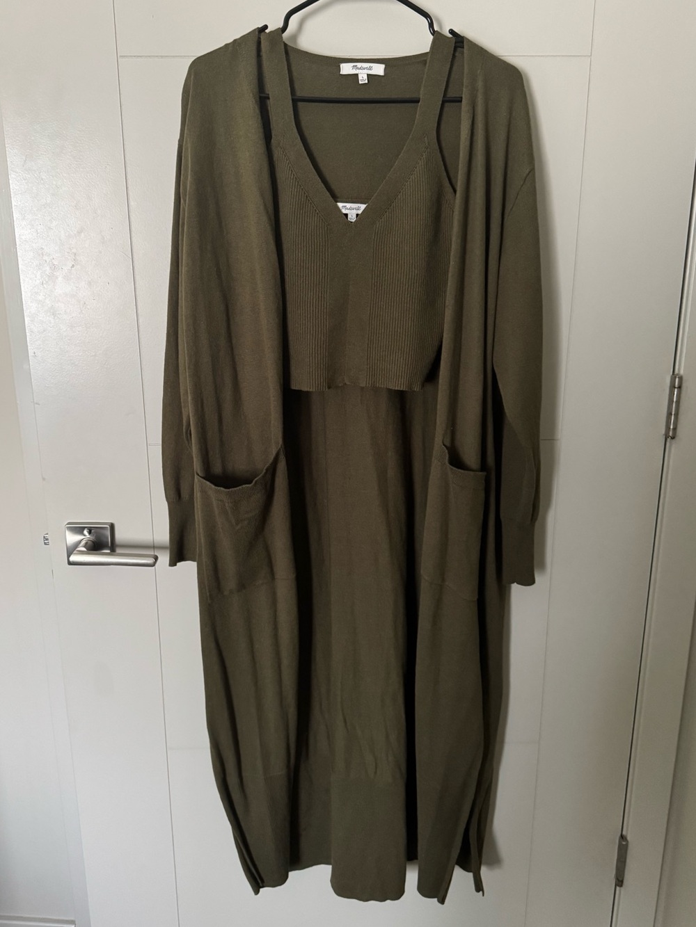 Madewell Brodale Duster Cardigan Sweater & Crop Sweater Tank Set - Kale